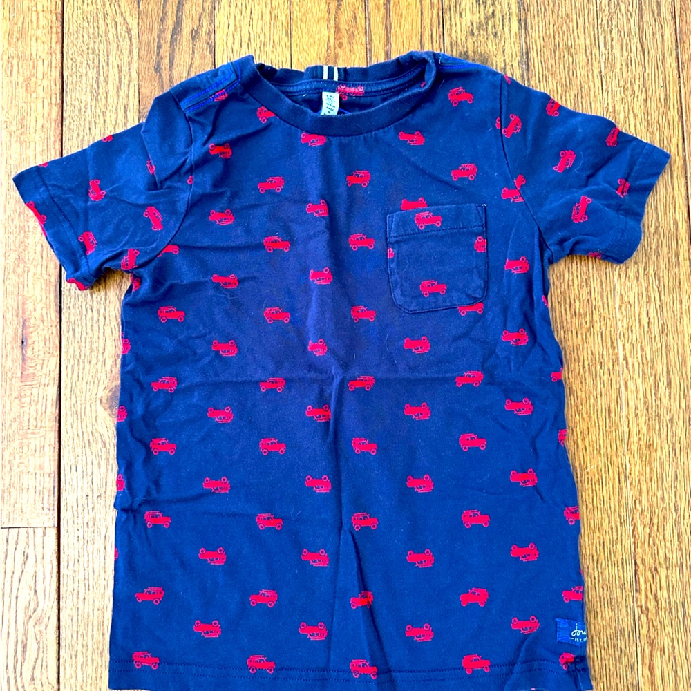 Joules blue t-shirt with red Jeeps - size 7-8